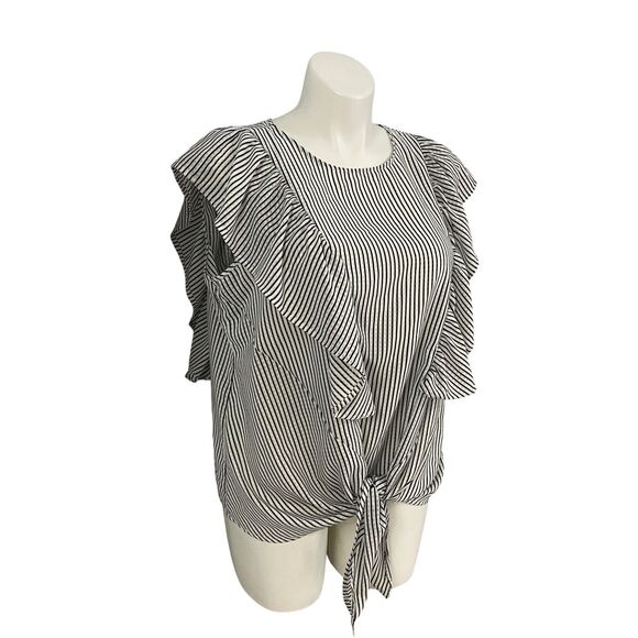 Zac & Rachel Top Womens 1X Blue White Stripe Ruffle Front Tie Nautical Coastal - Picture 5 of 12